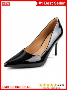 Pointed Toe Pumps Women 3.3 Inch Stiletto Heel Faux Patent Leather